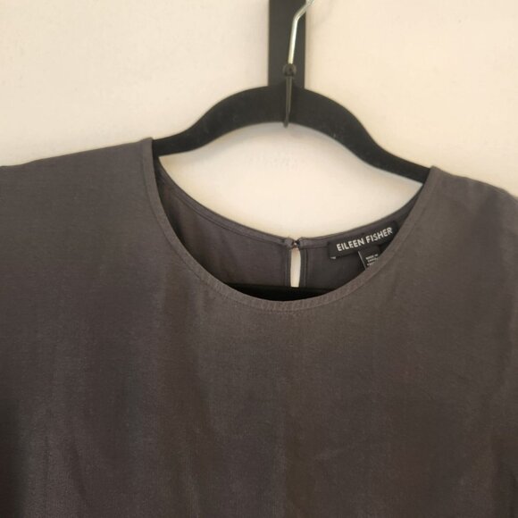 Eileen Fisher 100% Silk Grey Short Sleeve Blouse Top Shirt Women's S - Picture 3 of 8